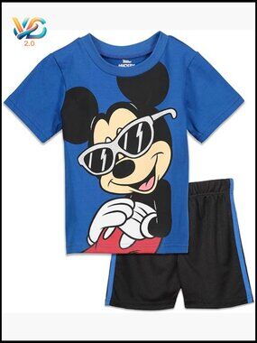 Mickey Mouse Graphic Tee & Shorts Set 2-Piece Pull On Elastic Waist
